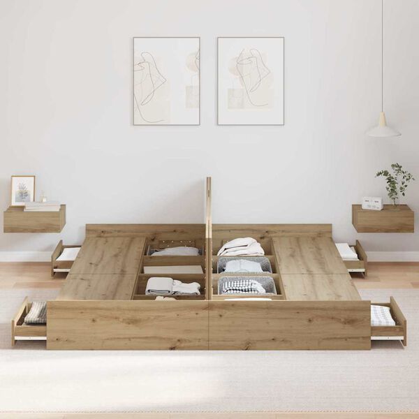 vidaXL Gultas ar uzglabāšanas vietu Artisānā ozols 180 x 200 cm