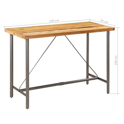 vidaXL bāra galds, 150x70x106 cm, pārstrādāts masīvs tīkkoks