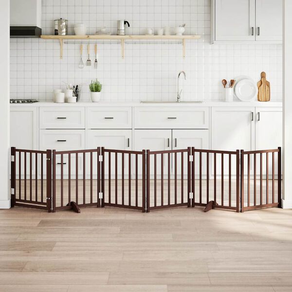 vidaXL suņu vārti ar durvīm salokāmi 6 paneļi 300 cm egles masīvkoks