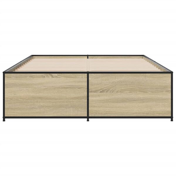 vidaXL gultas rāmis, ozola krāsā, 140x190cm, inženierijas koks, metāls