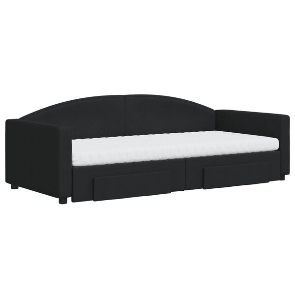 vidaXL izvelkams dīvāns ar atvilktnēm, melns, 90x200 cm, audums