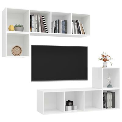vidaXL 4-daļīgs TV plauktu komplekts, balts, skaidu plāksne