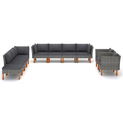 vidaXL 10-daļīgs dārza dīvānu komplekts, PE rotangpalma, eikalipts