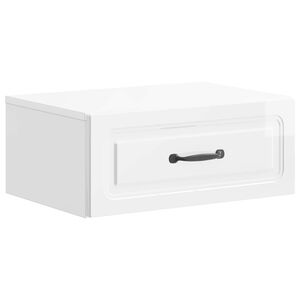 vidaXL Sienā stiprināms nakts skapis Spīdīgi balts 49 x 34,5 x 20 cm