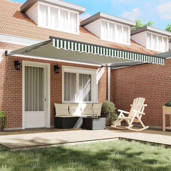 vidaXL Izvelkams jumtiņš Zaļš un balts 400 × 300 cm