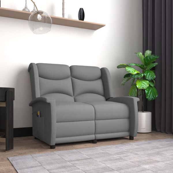 vidaXL divvietīgs masāžas krēsls, atgāžams, gaiši pelēks audums