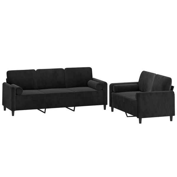 vidaXL divdaļīgs dīvānu komplekts ar spilveniem, melns samts