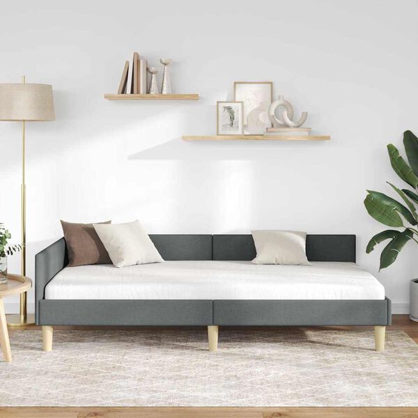 vidaXL Stūra gultas rāmis Tumši pelēks 100 x 200 cm audums