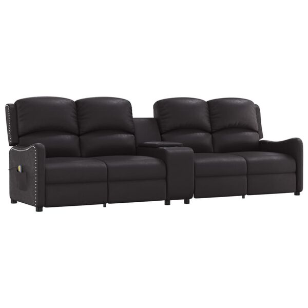 vidaXL četrvietīgs masāžas krēsls, glāžu turētājs, melna mākslīgā āda