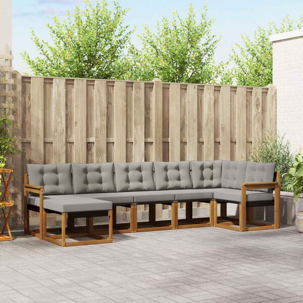 vidaXL Āra dīvānu komplekts ar spilvenu 7 pcs Dabīgs un gai&scaron;i pelēks