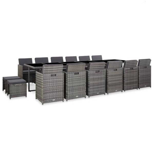 vidaXL 17-daļīgs dārza mēbeļu komplekts ar matračiem, PE rotangpalma