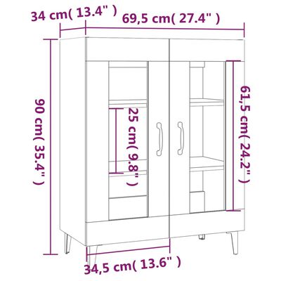 vidaXL kumode, balta, 69,5x34x90 cm, inženierijas koks