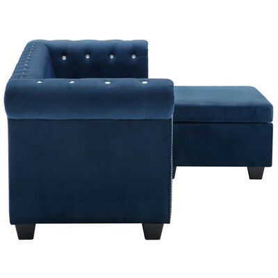 vidaXL stūra dīvāns Chesterfield, 199x142x72 cm, zils samts
