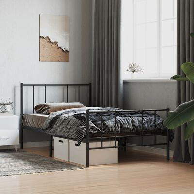 vidaXL gultas rāmis ar galvgali un kājgali, melns metāls, 100x190 cm