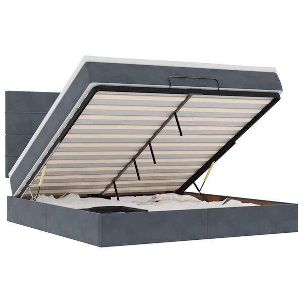 vidaXL Osmaņu gultas rāmis ar matračiem tum&scaron;i pelēks 180x200cm audums