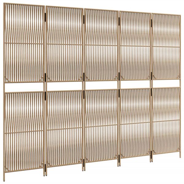 vidaXL istabas sadalītājs, 5 paneļi, bē&scaron;a polirotangpalma