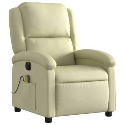 vidaXL elektrisks masāžas krēsls, atgāžams, krēmkrāsas dabīgā āda