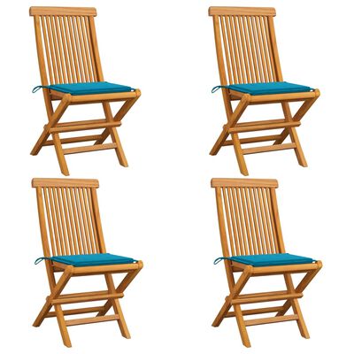 vidaXL dārza krēsli, zili matrači, 4 gab., masīvs tīkkoks