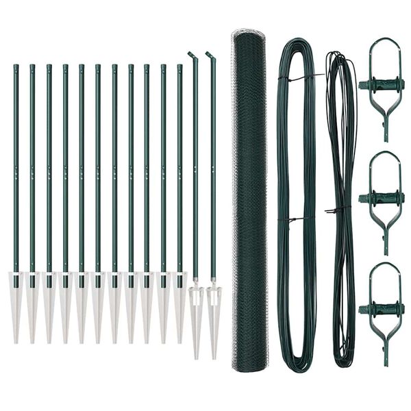 vidaXL Žogs ar stabiem. Zaļa 1.5 x 25 m PVC pārklāts tērauds