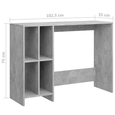 vidaXL rakstāmgalds, 102,5x35x75 cm, skaidu plāksne, betona pelēks