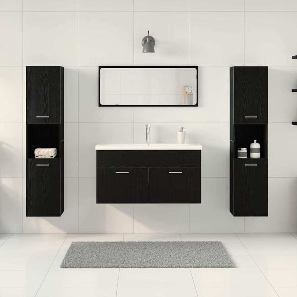 vidaXL Vannas istabas mēbeļu komplekts ar plauktu 4 pcs Melns ozolkoks