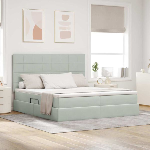 vidaXL Glabā&scaron;anas gulta ar matraci Gai&scaron;i pelēks 180 x 200 cm Samts