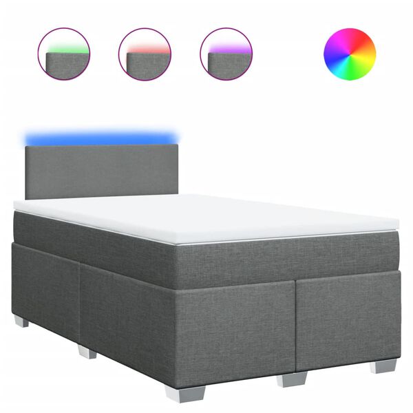 vidaXL atsperu gulta ar matraci, tum&scaron;i pelēka audums, 120x200cm