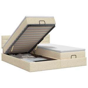 vidaXL Regulējama gulta ar matraci 2 pcs Krēmkrāsa Audums