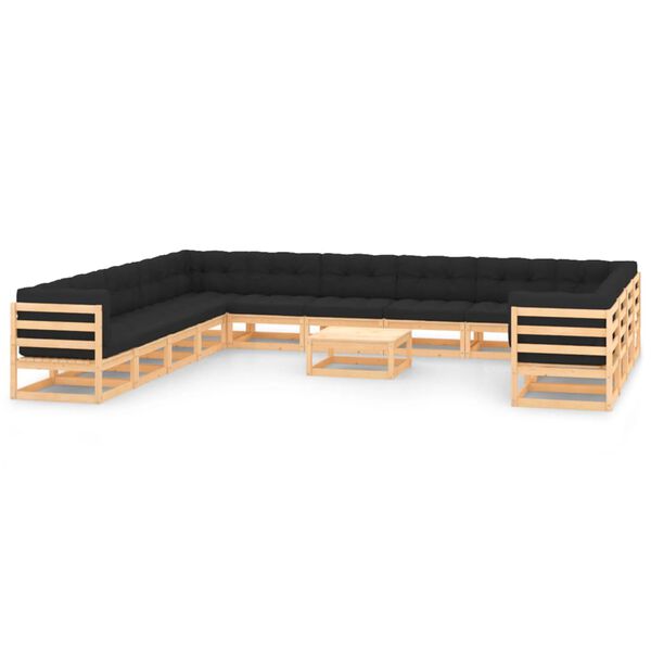 vidaXL 14-daļīgs dārza mēbeļu komplekts ar antracītpelēkiem matračiem