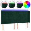 vidaXL gultas galvgalis ar LED, 163x16x118/128 cm, tum&scaron;i zaļ&scaron; samts