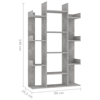 vidaXL grāmatu plaukts, betona pelēks, 86x25,5x140 cm, skaidu plāksne