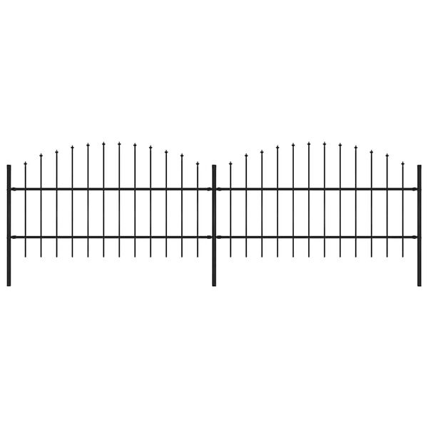 vidaXL dārza žogs ar šķēpu galiem, tērauds, 359x100 cm, melns