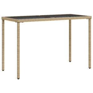 vidaXL dārza galds, stikla virsma, bē&scaron;s, 115x54x74 cm, PE rotangpalma