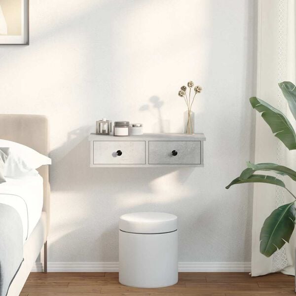 vidaXL sienas plaukts ar atvilktnēm Betons pelēks 60x28x15 cm