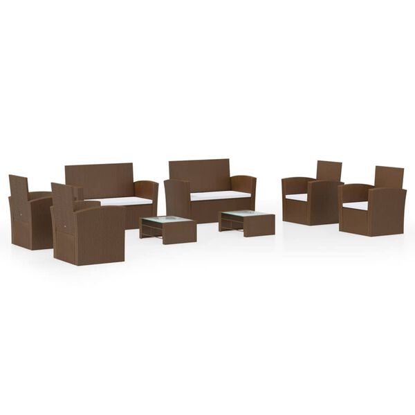vidaXL 8-daļīgs dārza mēbeļu komplekts, matrači, PE rotangpalma, brūns
