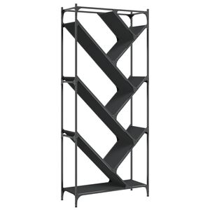 vidaXL grāmatplaukts, melns, 79x30x180 cm, inženierijas koks, metāls