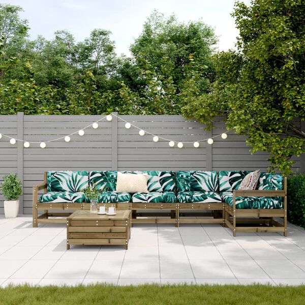 vidaXL 7-daļīgs dārza dīvānu komplekts, impregnēts priedes koks