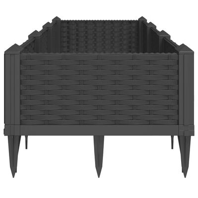 vidaXL dārza puķu kaste ar mietiņiem, melna, 125x40x28,5 cm, PP
