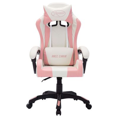 vidaXL biroja krēsls, RGB LED gaismas, rozā un melna mākslīgā āda