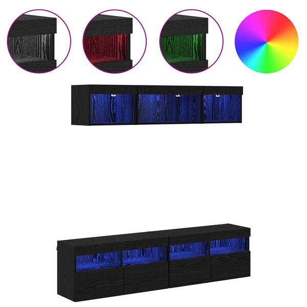 vidaXL TV sienas komplekti ar LED 5 pcs Melns ozolkoks 80 x 30 x 40 cm