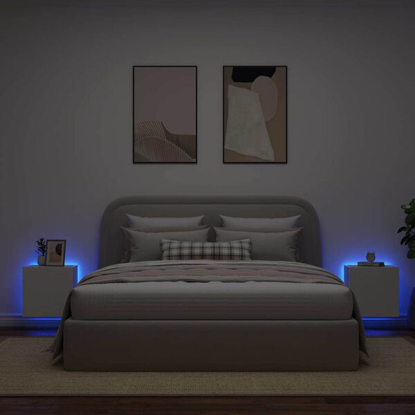 vidaXL TV galdiņi ar LED lampiņām, 2 gab., balti, 40,5x35x40 cm