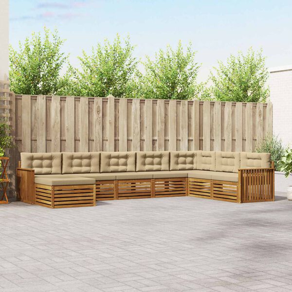 vidaXL Dīvāna komplekti 8 pcs Dabisks un bē&scaron;s Cietā akācijas koks