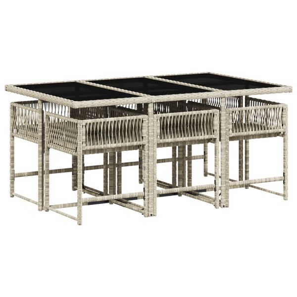 vidaXL 7-daļīgs dārza mēbeļu komplekts, matrači,gai&scaron;i pelēka PE pinums