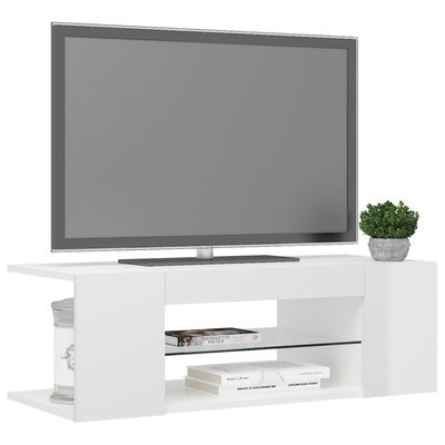 vidaXL TV galdiņš ar LED lampiņām, 90x39x30 cm, spīdīgi balts