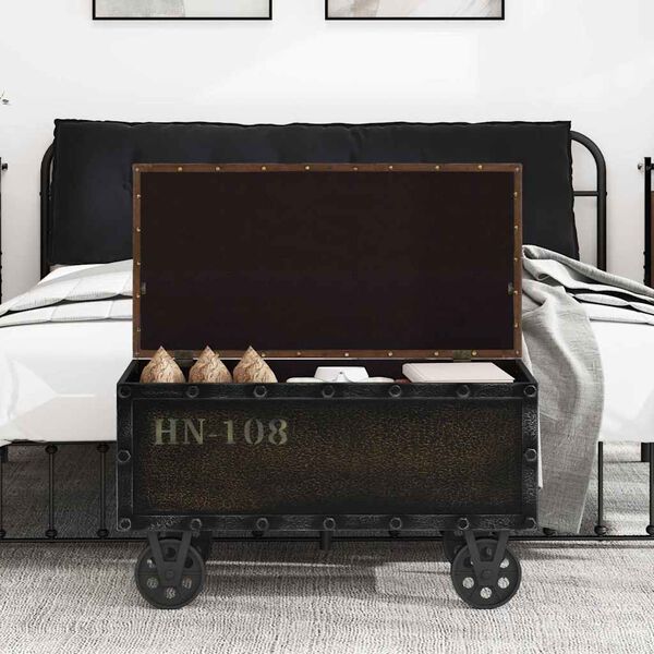 vidaXL sols ar kasti, 80,5x41x50 cm, masīvkoks, mākslīgā āda