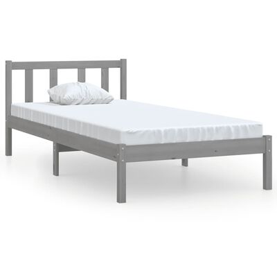 vidaXL gultas rāmis, pelēks, priedes masīvkoks, 100x200 cm