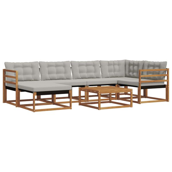 vidaXL Āra dīvānu komplekts ar spilvenu 7 pcs Dabīgs un gai&scaron;i pelēks