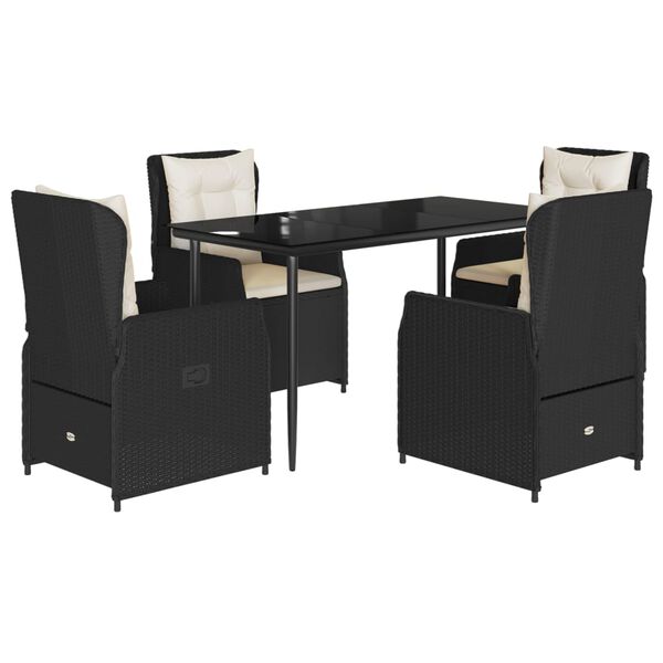 vidaXL 5-daļīgs dārza mēbeļu komplekts, matrači, melna PE rotangpalma