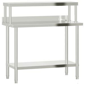 vidaXL virtuves darba galds ar plauktu, 110x55x120 cm, tērauds