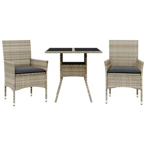 vidaXL 3-daļīgs dārza mēbeļu komplekts matrači, gai&scaron;i pelēka PE pinums